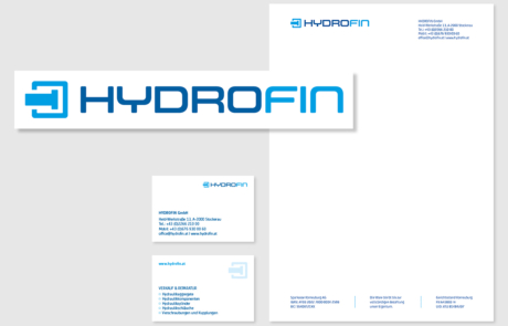 Hydrofin - Logo, Briefpapier und Visitkarte