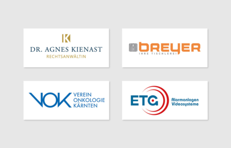 Logodesign Kanzlei Kienast, Tischlerei Breyer, VOK, ETG Alarmanlagen